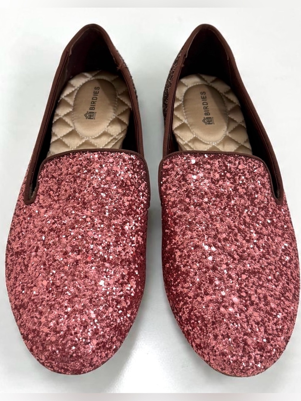 Birdies Rose Pink Glitter Starling Limited Edition Slip On Loafer Size 7.5 NWOB